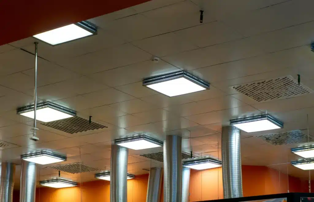 Square ceiling lights in a commercial interior