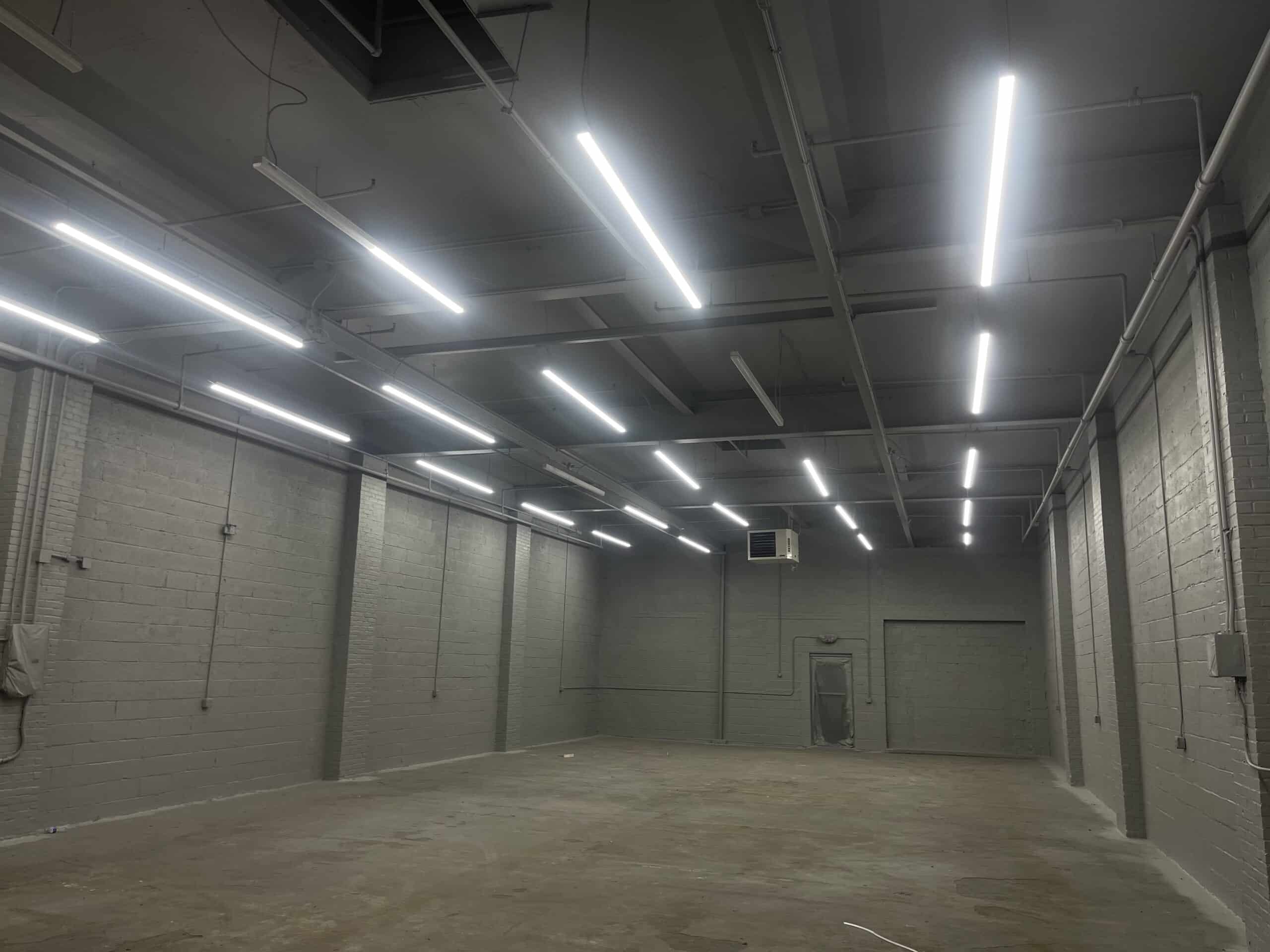 Open commercial room with LED lighting